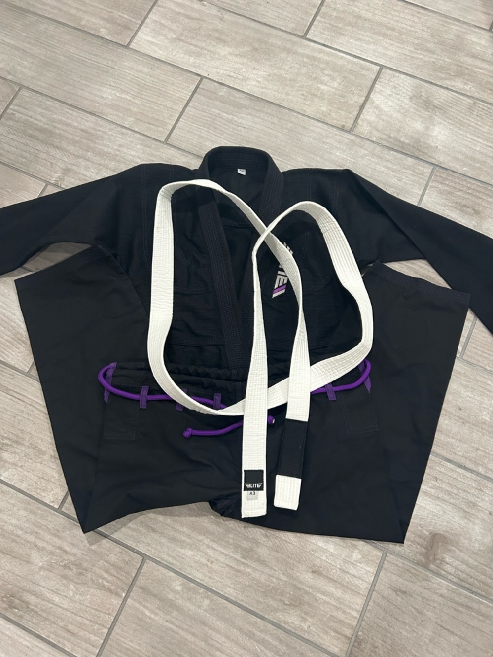 A3 ELITE Black Brazilian Jiu-Jitsu Gi with Purple Accents and Belt NEVER WORN